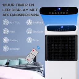 TEKROA® Mobiele Airco - 4-in-1 verdampingTEKROA® sluchtkoeler - Draagbare Airconditioner - 12L Watertank - voor 25-35 m² - met Afstandsbediening & 12-uurs Timer - Inclusief Wieltjes - Wit — thumbnail 4