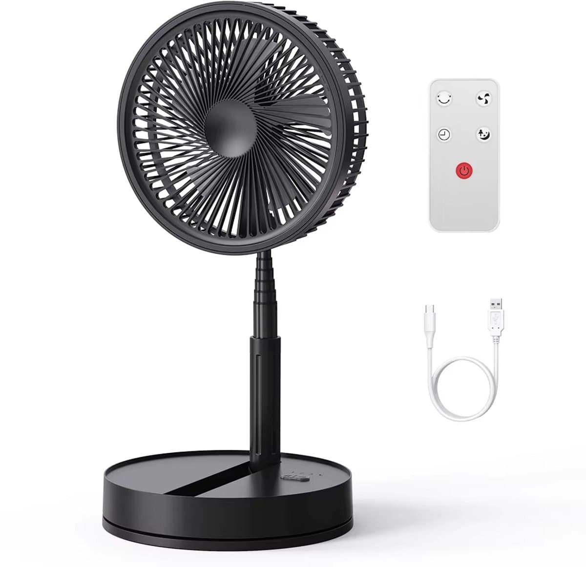 Draadloze Opvouwbare Ventilator 8000mAh met Afstandsbediening - Staande & Tafelventilator - Zwart — afbeelding 1