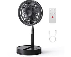 Draadloze Opvouwbare Ventilator 8000mAh met Afstandsbediening - Staande & Tafelventilator - Zwart