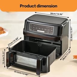 Heteluchtfriteuse – Airfryer - Airfryer Oven XXL - 12L - Dubbele Kookkamer Instelbaar - 2000W - 240V - 8 Voorgeprogrammeerde Programma's - LED Touchscreen - Kijkvenster - Zwart — thumbnail 5