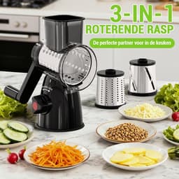 Elektrische groentesnijder - Wit - Multifunctionele groentesnijder met 3 roestvrijstalen trommelmessen - Voor het snijden, raspen en hakken van groenten en kaas — thumbnail 5