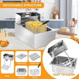 Elektrische Friteuse - Frituurpan Dubbel - Frietjes Bakken - Dubbele Mand - 11 L - Zilver — thumbnail 5