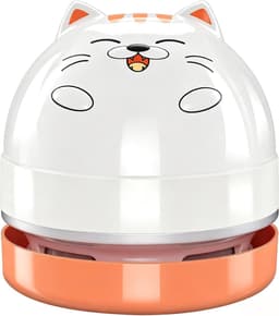Mini Cartoon Tafelstofzuiger Wit-Oranje, Draagbare USB Oplaadbare Bureaustofzuiger voor Gumrestjes, Stof, Kruimels, Toetsenborden en Autoreiniging — thumbnail 1
