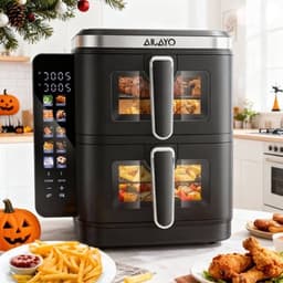 Airfryer – Heteluchtfriteuse – Dubbele Mand – Dubbele Lade – XXL Heteluchtoven – 11L Capaciteit – Verticaal Stapelbaar – PFAS-vrij – 2800W – 10 Kookprogramma’s – Sync & Match Functie — thumbnail 4