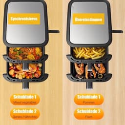 Airfryer – Heteluchtfriteuse – Dubbele Mand – Dubbele Lade – XXL Heteluchtoven – 11L Capaciteit – Verticaal Stapelbaar – PFAS-vrij – 2800W – 10 Kookprogramma’s – Sync & Match Functie — thumbnail 2