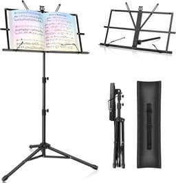 Muziekstandaard - Opvouwbaar - Opklapbare Bladmuziek Lessenaar Houder Statief - Muziek Staander Hoog - Met Tas - Zwart — thumbnail 1