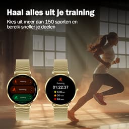 Synyq Liva AMOLED Smartwatch Dames – 40mm – 3 Bandjes - Horloge Dames – Stappenteller - Sporthorloge Dames - Hartslagmeter - Bloeddrukmeter - Slaapmonitor - Geschikt voor iOS/Android - Gold — thumbnail 2