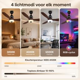 Rosnek Smart Plafondventilator met Verlichting en Bluetooth Speaker - Ø 60 cm - RGB Sfeerlicht - Stille Motor - Afstandsbediening - Dimbare LED - 3 Snelheden - Slaapkamer/Kinderkamer — thumbnail 4