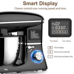 Keukenmachine 1500W - Standmixer 6,5L met LED Display - 6 Snelheden - RVS Mengkom - Zwart — thumbnail 3
