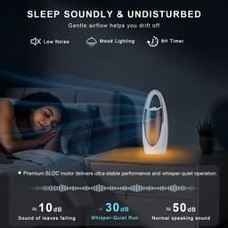 Bladloze koelventilator met nano– ideaal voor de nacht en warme dagen | 13-inch oplaadbare, stille tafelventilator voor babykamer, slaapkamer, kantoor en studentenkamer | 9 snelheden, oscillerend, nachtlampje en 9-uurs timer（Wit） — thumbnail 4