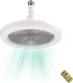 Stille ventilatorlamp voor fitting – Plafondventilatorlamp met schroeffitting, LED-lamp met ventilator, plafondventilator met verlichting en afstandsbediening voor keuken, badkamer, berging en garage (wit) — thumbnail 2