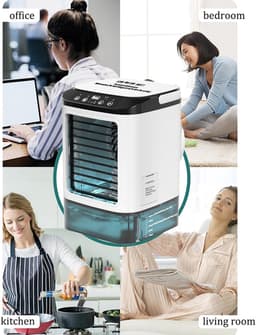 Draagbare luchtkoeler voor slaapkamers – 900ml watertank, inclusief koelelement, 3-in-1 koeler (koeling & nevel), stil, 7 LED-kleuren en handvat – Geschikt voor thuis, reizen en kantoor — thumbnail 4