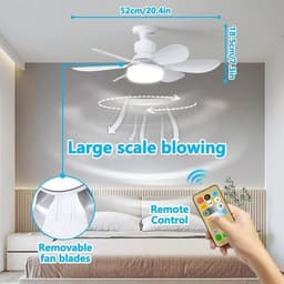 Stille plafondventilator, 40W plafondventilator met verlichting, E27 fitting, geruisloze werking, Geschikt voor woonkamer en slaapkamer. — thumbnail 2