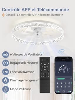 Plafondventilator met verlichting stil dimbaar LED plafondventilator 6 snelheden timer afstandsbediening 50,8 cm wit — thumbnail 5