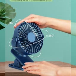 Draagbare mini-USB-tafelventilator met verstelbare clip en 350 graden rotatie - Blauw — thumbnail 3