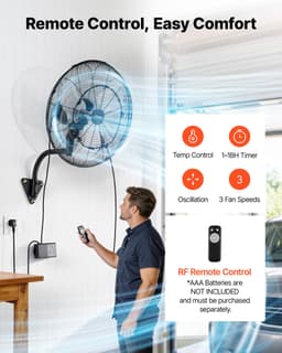 VEVOR 95W Industriële Wandventilator 56 cm, 7 m/s Oscillerende Wandventilator met Afstandsbediening, Vernevelingsfunctie & 18-uurs Timer, Commerciële Industriële Ventilator IP44 Waterdicht voor Werkplaats, Garage, Magazijn, Zwart — thumbnail 4