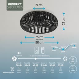 Varin® Smart Plafondlamp met ventilator - Bamboe Zwart - Tuya Wifi - Ø 50cm - Plafondventilator met verlichting - Smart lamp slaapkamer - Plafonniere kinderkamer - Plafondlampen industrieel - Plafond lamp - Afstandsbediening - Plafond met ventilator — thumbnail 5