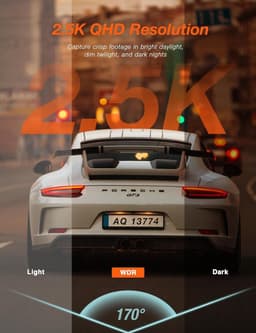 SnelShoppen - 2.5K QHD Dash Cam WiFi met WDR, G-Sensor, Loop Recording, Mini Dashcamera voor Auto, 24U Parkeerstand, Inclusief 32GB microSD-kaart en A — thumbnail 2
