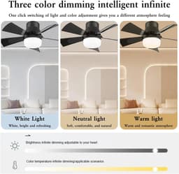 KZQ Plafondventilator - Zwart Mat - Incl 20W Lamp - Licht Apart Schakelbaar - Afstandsbediening - Dimbaar - Traploos Instelbare Lichtkleur - Nachtlampje - Geheugenfunctie - 3 Snelheden - Timer — thumbnail 5