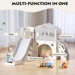 Kinderglijbaan, extra lange glijbaan voor kleine kinderen met box, opbergruimte en antislip treden, indoor en outdoor speelset, vrijstaande glijlengte voor peuters van 1-6 maanden plus - groot — thumbnail 4
