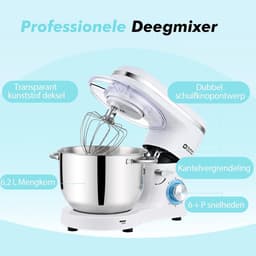 SnelShoppen - Keukenmachine 6,2 L Staande Mixer 1400W - Deegmixer met Planetaire Mengtechniek, Menghaak, Deeghaak, Garde - Wit, Perfect voor Keuken, B — thumbnail 2