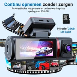 SnelShoppen - 4K Dashcam Auto - 3-in-1 Voor-en Achtercamera - WiFi & GPS - 3.5" Scherm - G-Sensor - Parkeerstand - Loopopname - 170° Breedhoeklens — thumbnail 3