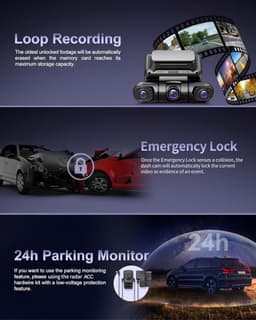 SnelShoppen - 4-Kanaals Dashcam Auto 5G WiFi met 360° Draaibare Camera's, Radar Bewegingsdetectie, GPS, Nachtzicht, Parkeercontrole, 1080P, 3" Scherm, — thumbnail 4