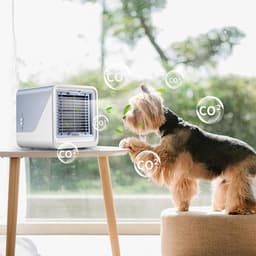 Luchtkoeler - Mobiele airco zonder afvoerslang, mini-luchtkoeler met waterkoeling, stille USB-C-ventilator, 4 snelheden, draagbare luchtkoeler voor slaapkamer, kantoor en auto, tafelventilator, compact（blauw） — thumbnail 5