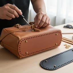 lederen tas bodem met portemonnee riemen, tas bases handgrepen vervanging, gehaakte accessoires set, tassen maken hardware, bodem pad handgrepen benodigdheden, DIY reparatie draagtas portemonnee — thumbnail 5