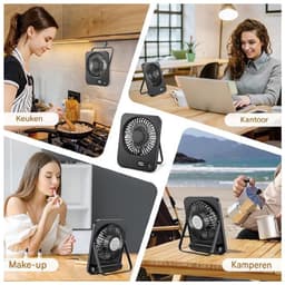 GELLDG Tafelventilator - Mini Ventilateur USB - 165x132x38mm - Licht en Compact, 180° Draaibare Stand - Geschikt voor Bureau, Thuis en Camping - Plastic - Zwart — thumbnail 3