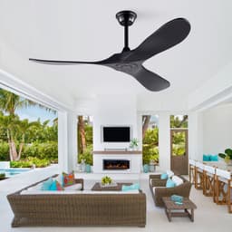 Moderne plafondventilator 52 inch zwart - 6 snelheden met omkeerbare draairichting - met afstandsbediening - snelheidsgeheugen - 3 massief houten bladen - zonder verlichting — thumbnail 2