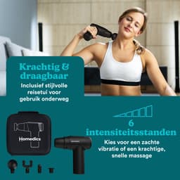 HoMedics Novo Draadloze Mini Massage Gun - Lichtgewicht Design - 6 Intensiteitsinstellingen - 1400 tot 2800 RPM - 4 Opzetstukken - 3 uur Batterijduur - USB C - Massagegun Om Spierpijn Te Verlichten - PGM45BK - Zwart — thumbnail 3