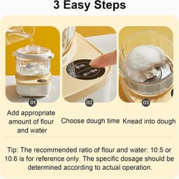 Deegmixer Huishoudelijk - Keukenmachine Kneedt - Brood Bakken - Krachtige DC Motor - 2 Liter Capaciteit - Wit — thumbnail 5