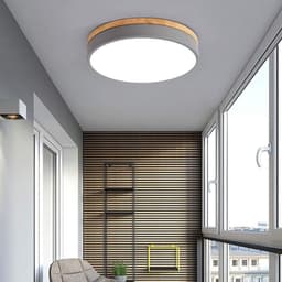 Plafondlamp Led Dimbaar Met Afstandsbediening, Moderne Ronde Plafondlampn, Creatief Rond 24W Plafond Licht 3000K-6000K Metaal en Hout, voor Slaapkamer Kinderkamer Badkamer Licht, Grijs φ40CM — thumbnail 3