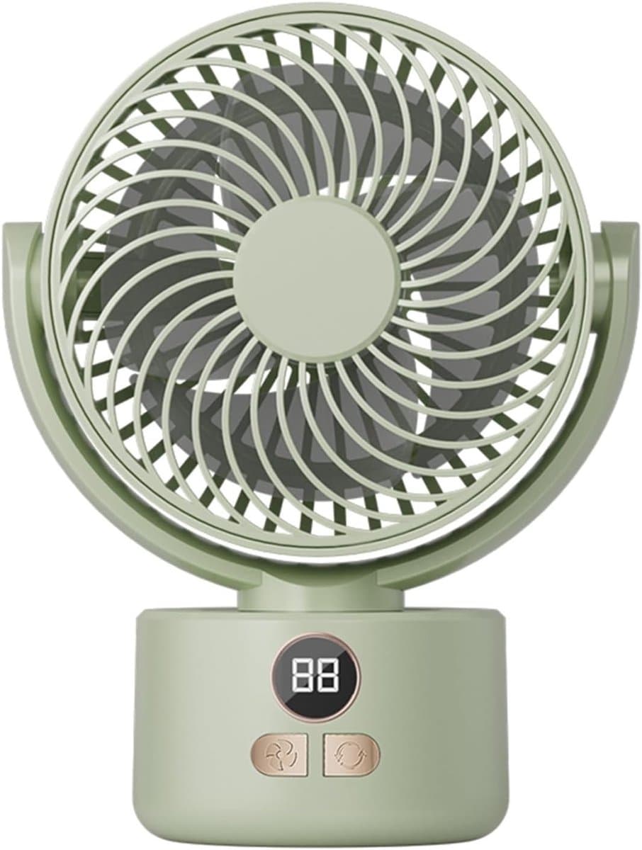 KZQ USB tafelventilator wit – 1200mAh oplaadbaar, 3 snelheden, stil (<25dB), 140° kantelbaar, 120° slingerend — afbeelding 1
