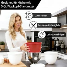 Kommenset Keukenmachine - Mixer kommen - Bakken en Koken - Set van 2 - Standaard maat - Wit en Rood — thumbnail 3