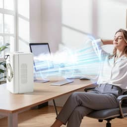 Airco -Mobiele Airco en Luchtkoeler met Mistbevochtiging - Premium Mini Cold Air Fan 500ml - Stille Tafelventilator 18 dB met Klok en Temperatuurweergave-Oplaadbaar - Draagbare Luchtkoeler voor Slaapkamer en Kantoor — thumbnail 4