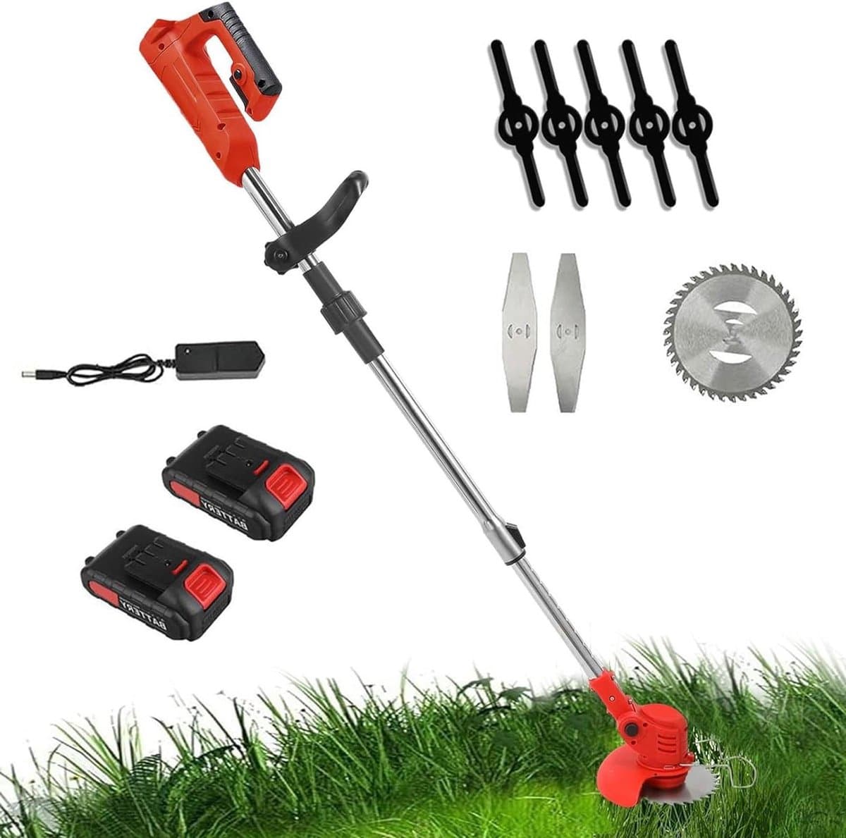 Elektrische Grasmaaier - Snoerloze Trimmer - Tuin Onderhouden - Drie Snijbladen - 90-125 cm - Zwart — afbeelding 1