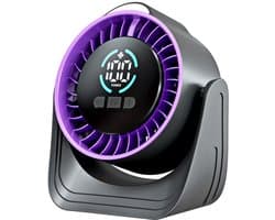 Ventilatoren-Oplaadbare Tafelventilator -met 100 Snelheden - Draagbare USB Ventilator met LED Display - 360° Draaibaar met Nachtlampje - 12 Uur Batterij - Stille Bureau Ventilator voor Kantoor, Slaapkamer en Camping