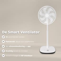 Slimme Ventilator - Staande Waaier - Comfortabele Verkoeling - 12 Snelheden - 90° Zwenkfunctie - Wit — thumbnail 4