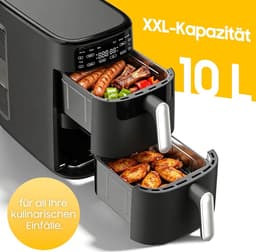 Dubbele Kamer Airfryer - Heteluchtfriteuse XXL - Gezinsmaaltijden Bereiden - Ruimtebesparend Verticaal Design - 10 Liter - Zwart — thumbnail 4