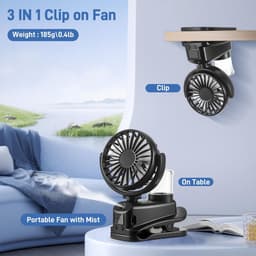 Draagbare Mini-Ventilator met Klem en Led-Display - 4 Snelheden, USB-Oplaadbaar, Reisaccessoires voor Buiten, Kantoor en Camping (Zwart) — thumbnail 2