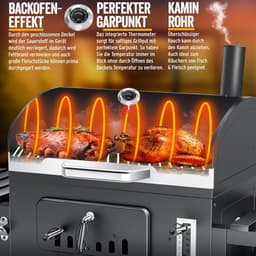 Houtskoolbarbecue XXL Grillwagen met Deksel en Thermometer 153x73x137 cm – Rookoven BBQ met Warmhoudrek, Opbergplanken, Wielen en Grillaccessoires voor Tuin & Buiten Koken – HomebyNicole — thumbnail 5