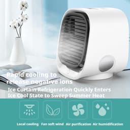 Draagbare Air Cooler - Ventilator Luchtkoeler - Persoonlijke Verkoeling - Met Nachtlampje - 16x15x14cm - Blauw — thumbnail 4