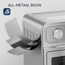 Airfryer Oven 6L-Roestvrijstalen Binnenruimte-Kijkvenster-Mechanische Knoppen-1700W-80-200℃-Met Bakrek-Zilver — thumbnail 2