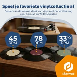 Denver Platenspeler - Ingebouwde speakers - Retro - Auto stop - Bluetooth - VPB262LW — thumbnail 4