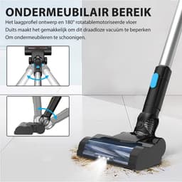 Accustofzuiger / Draadloze Stofzuiger / Huishoudstofzuiger – 375W borstelloze motor – 2x 18V 5.0Ah accu's & lader – Met verlengbuis, dweilmopmondstuk, spleetmondstuk, borstelmondstuk & 2 HEPA-filters – Voor vloer, tapijt, auto & meubels — thumbnail 5