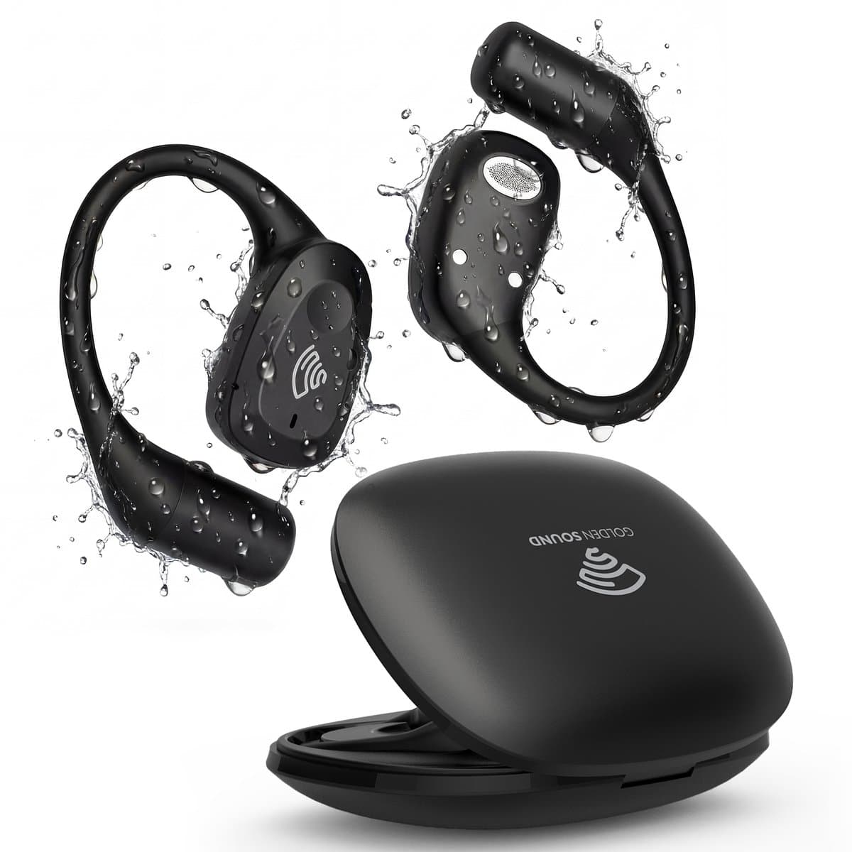 Golden Sound Open Ear oortjes - Sport oordopjes - Oortjes draadloos - Draadloze oordopjes - Audio - Hardlopen - 40 uur batterijduur - Bone Conduction - IPX6 Spatwaterdicht - Oortjes - Zwart — afbeelding 1