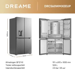 Dreame FizzFresh™ Koelkast DRC560WMXEEUP – Side-by-side met SparklingBar, IceDUO Automatische IJsmaker, MatteSilk RVS, 456 liter, WiFi, Energieklasse E — thumbnail 4
