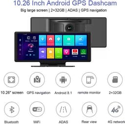Dashcam voor Auto - 10.26” Dashcam ADAS GPS Navigatie - Android 8.1 - Remote Monitor & Rijassistentie - 2G met 6m RCC - Zwart — thumbnail 3